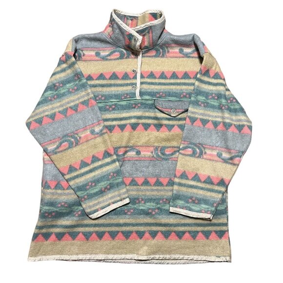 Bill Blass Fleece Women Medium Aztec 1/4 Snap Pullover Western‎ Soft Outdoor - Picture 1 of 11